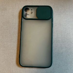 iPhone 11 case, dark green with sliding camera cover